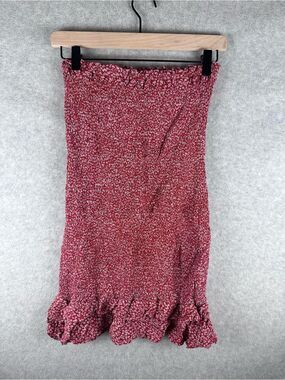 American Eagle Outfitters Red Pink Floral Strapless Smocked Midi Skirt